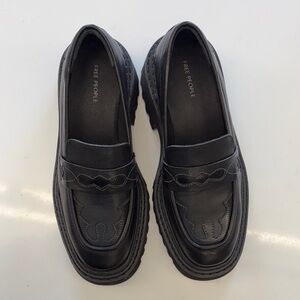 Free People Black Chunky Leather Penny Loafers